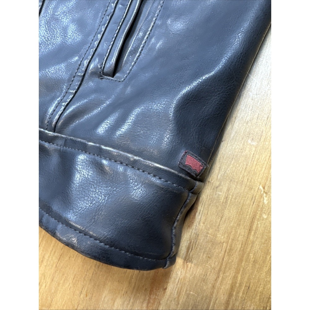 Levi's Men's Black Faux Leather Hooded Jacket Zip Front Coat Sz Large Biker - Picture 14 of 16